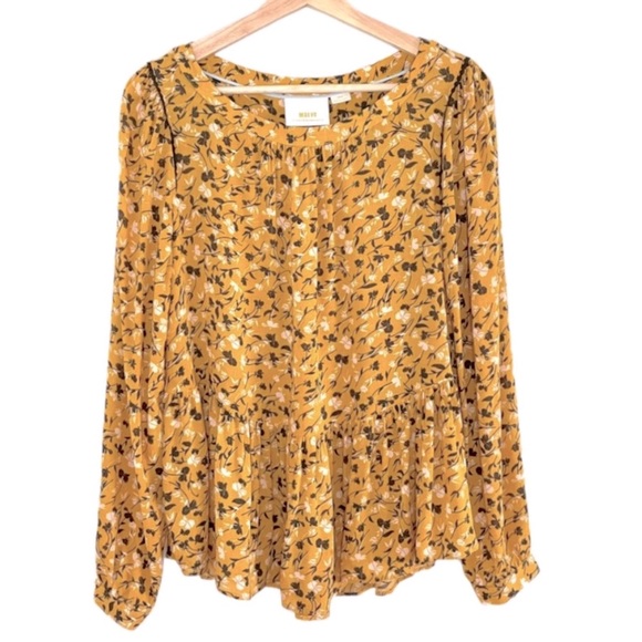 Anthro Maeve Mustard Floral Swing Peplum Blouse Top - Picture 5 of 13